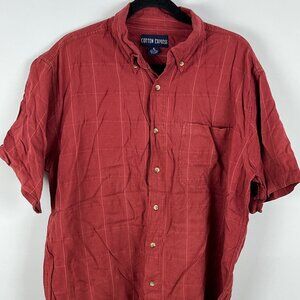 Cotton Express Casual Button Down Shirt Size XL Brown Short Sleeve Pocket Cotton